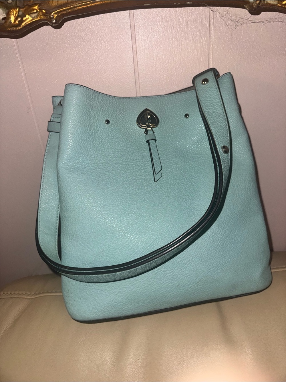 kate spade light aqua leather bucket shoulder bag